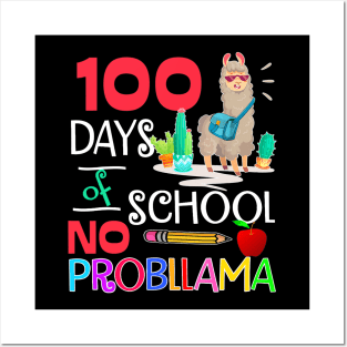 100 Days of School No Probllama Llama Shirt Llama Girls Posters and Art